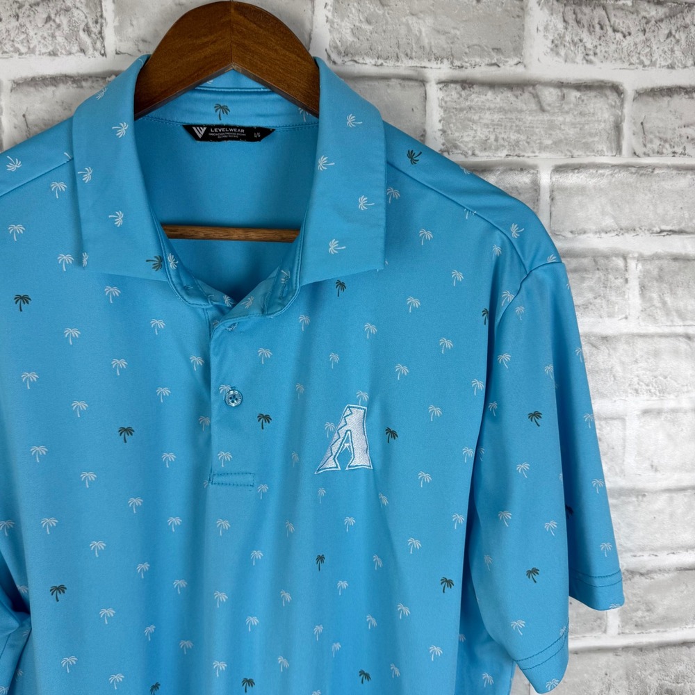 Levelwear Arizona Diamondbacks MLB Mens LARGE Mint Blue Palm AOP Golf Polo Shirt